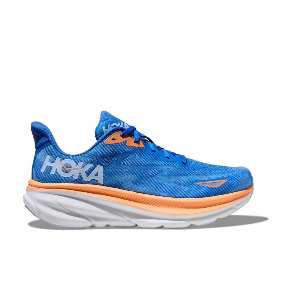 NEW HOKA men's clifton 9 shoes in coastal sky/all aboard